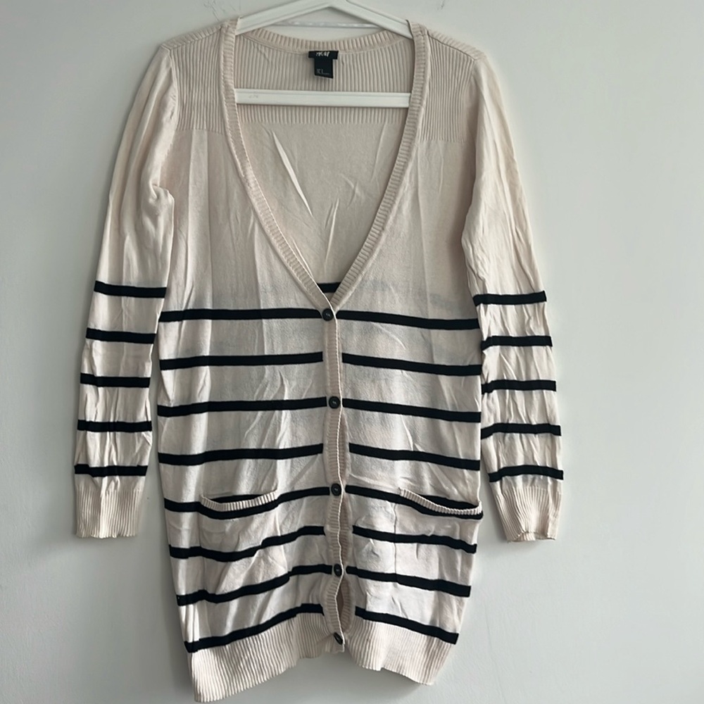 H&M cotton striped button down long cardigan size small